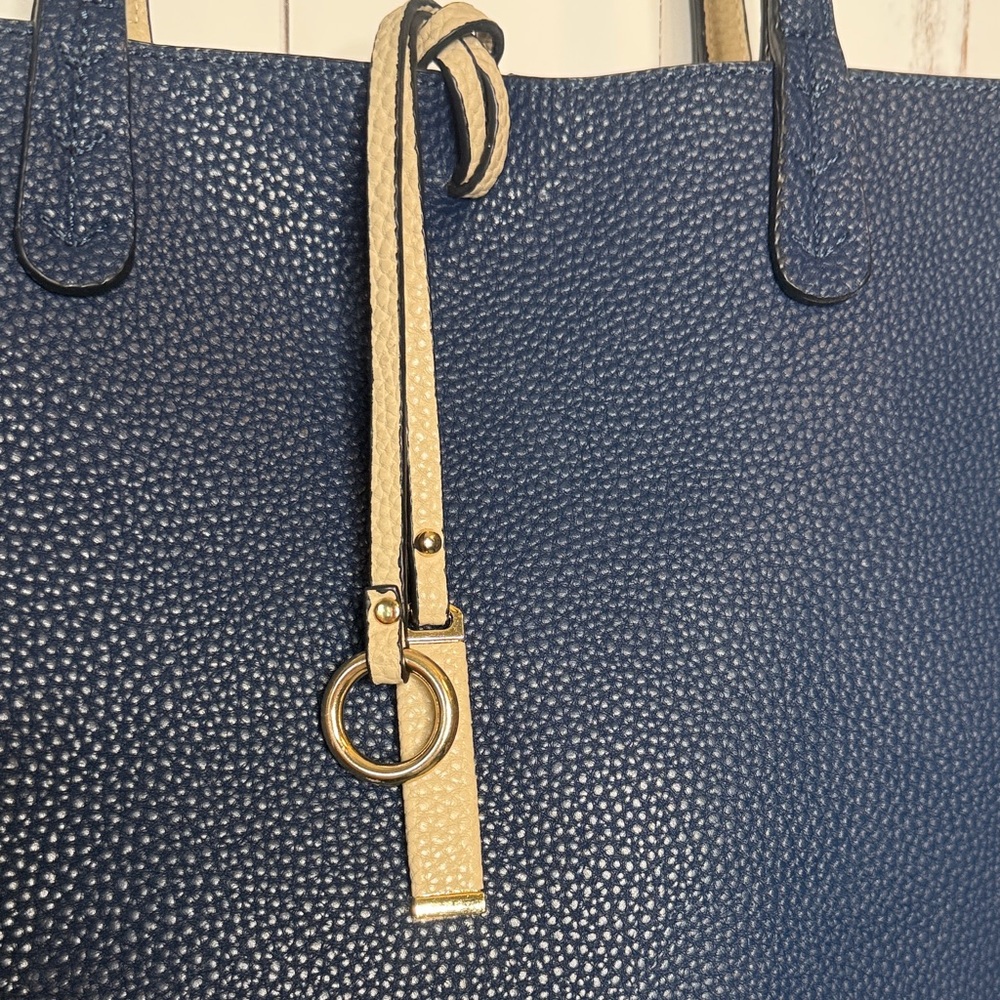 Charming Charlie Reversible Vegan Tote Bag Beige and Blue - Picture 4 of 10